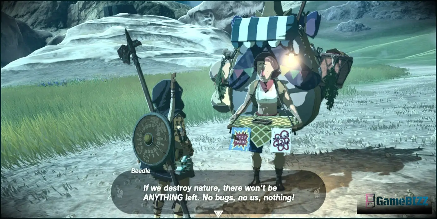 Legende von Zelda Tränen des Königreichs, Beedle auf der Straße und spricht mit Link