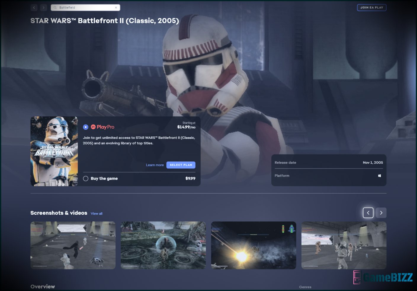 Es sieht so aus, als würde EA Mods auf der Star Wars Battlefront Store-Seite verwenden